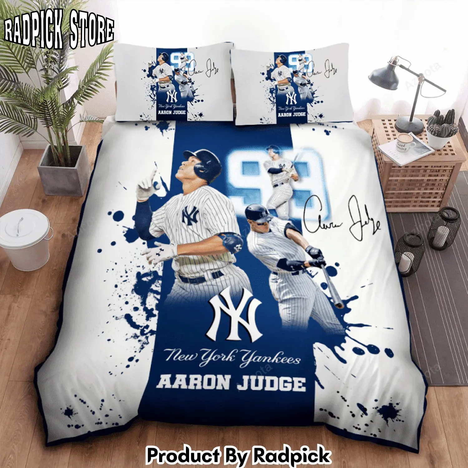 Radpick aaron judge 99 signature new york yankees bedding set white blue rp3278917